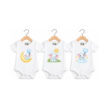 Babylimon Pamuklu Bebek Body - 3'lü Sevimli Fil Set - Bebek Zıbın Badi- Yazılı Zıbın Beyaz - 936528717 Beyaz