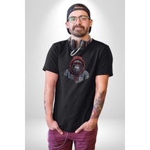 Kırmızı Gözlük Çeket Maymun Unisex Unisex Siyah Organik Baskılı T-shirt Penye Yüksek Kalite Siyah