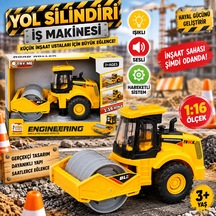Kutulu Pilli Yol Silindiri İş Makinesi Işıklı Ve Sesli 1:16 Ölçekli İnşaat Aracı Oyuncak