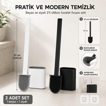 2li Set Beyaz Ve Siyah Renk Silikon Tuvalet Fırçası Set Bükülebilir Pratik Silikon Wc Klozet Fırçası Beyaz - Çok Renkli