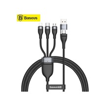 Baseus 100w 2 Giriş 3 Çıkış Hızlı Şarj Kablosu - Akıllı Tanı, 8 İplik Kalın Teli, Led Göstergeli, Alüminyum合金 Uçlar