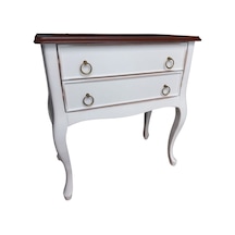 Roys Ahşap B3540 Beyaz Üstü Ceviz Eskitme Çift Çekmeceli  Komodin