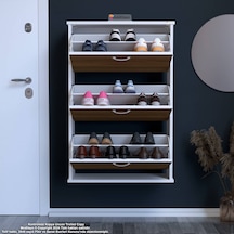 Modilayn Varbi Asma Antre 72x115x26 Cm Lik 3 Düşer Kapak 6 Göz Bölmeli Ayakkabılık Beyaz - Ceviz