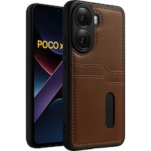 Newface Xiaomi Poco X7 Pro Kılıf Sara Kartvizitli Deri Kılıf - Taba