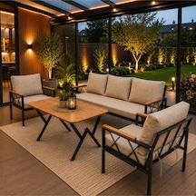 Miray 311 Masalı Balkon Bahçe Oturma Grubu Minderli Metal Bahçe Mobilyası Takımı Cappuccino