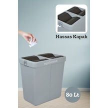 Mote Ikili Gri Çöp Kutusu Kovası Hassas Kapaklı Çift Kapaklı Gri 80 Lt