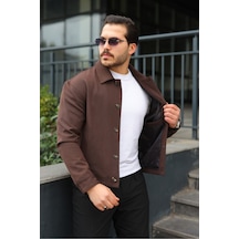 Spor Şık Rahat Kumaş Düğmeli Mevsimlik Ceket Kahverengi