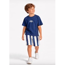 Cg Kids Lacivert Tshirt&şort Alt Üst Takım Şort Çizgili Detay Süper Kalite Mavi