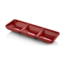 12 Adet Melamin 3 Bölmeli Sosluk Ve Çerezlik - 27x9 Cm - Bulaşık Makinesinde Yıkanabilir - Kırmızı