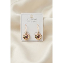 Xuping 14k Gold Rengi Kuyumcu İsçiligi Modern Tasarim Tas Detay Kararmaz Kadin Halka Küpe Krem - 926433105 Krem