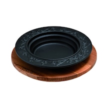 Lava Döküm Oval Döner Sos Tabağı. Ahşap Altlıklı. Ölçü Ø18cm.