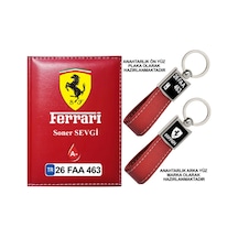 Plakanıza Özel Ferrari Logolu Kırmızı Ruhsat Kabı Ve Anahtarlık