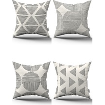 Krem Siyah Bohem İskandinav Desenli 4'lü Dijital Baskılı Kırlent Kılıfı Seti 4kmbs293 Krem