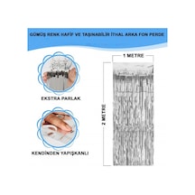Gümüş Renk Ekstra Metalize Parlak Saçaklı Arka Fon Perde İthal A Kalite 1x2 Metre 5324