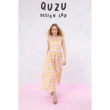 Quzu Sırt Dekolteli Çiçekli Uzun Elbise Pembe Pembe