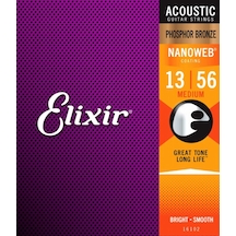 Elixir 16102 Nanoweb Phosphor Bronze Akustik Gitar Teli 13-56