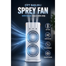 Sulu Buharlı Çift Başlıklı Klima Fanı Taşınabilir Usb Şarjlı 3 Kademeli Led Işıklı, Masaüstü Fan, Taşınabilir Fan