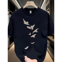 Wear Vexel Erkek Özgür Kuşlar Baskılı Tişört Yazlık Bisiklet Yaka Kısa Kol T-shirt - Beyaz Çok Renkli