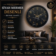 Siyah Mermer Desenli 52 X 52 Cm Duvar Saati