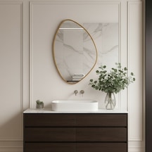 30x44 Cm Modern Asimetrik Dekoratif Ayna Organik Tasarım Altın Çerçeveli Banyo Ve Salon Duvar Aynası Beyaz