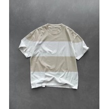 Soonaksesuar Unisex Bisiklet Yaka Parçalı T-shirt - Bej Bej