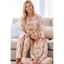 Siyah İnci Desenli Termal Kumaşlı Ultra Soft Yumuşak Düğmeli Örme Pijama Takımı 26226813 Krem