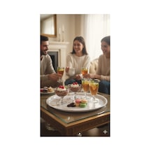 Mermer Desenli Büyük Servis Tepsisi - 36 Cm - Şık Sunum Tabağı - Dekoratif Kahve Ve Çay Tepsisi Çok Renkli