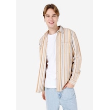 Colin's Colins Regular Fit Shirt Neck Çizgili Erkek Kahverengi Uzun Kol Gömlek Cl1067863 Q1.v1 Crm Caramel