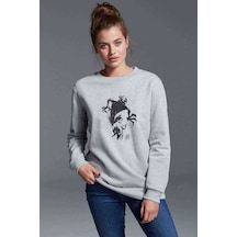 Samurai Jack Baskılı Gri Kadın Sweatshirt (528360194)
