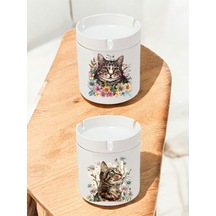 Çiçeklerde Kedi 2'li Küllük - Küllük Çeşitleri, Küllük Tasarımları, Küllük Tasarım, Küllük Takımı