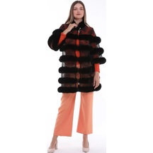 Furrier Suni Kürk Detaylı Dik Yaka Çiçek Desenli Dantel Yelek Siyah