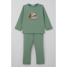 Breeze Erkek Bebek Eşofman Takımı Sevimli Köpekçik Nakışlı 9 Ay-3 Yaş, Mint Yeşili Mint Yeşili
