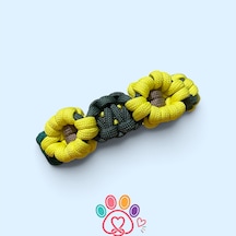 Pawknot Paracord Papatya Desenli Paracord El Yapımı Hand Made Köpek Tasması Açık Kahverengi - Yeşil - Sarı