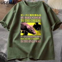 Flood Of Style Peynir Teslim Komik Meme T-shirt Adam Giysileri Japon Sıçan Grafik T Shirt Erkek Kadın Rahat Yeşil