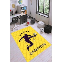 Sarı Ve Lacivert Kaymaz Taban Yıkanabilir Taraftar Halısı Kd103n11 Sarı - Lacivert