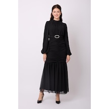 Violevin Er-cool Kadın Kemerli Şifon Elbise 8129-32-siyah