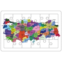 Türkiye Siyasi Haritası İlk Puzzlem Çocuklar İçin Eğitici-Öğretici Ahşap Oyuncak 24 Parça