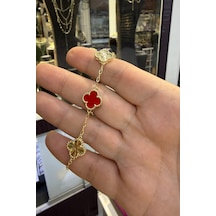 Kırmızı Taşlı Yonca Bileklik
