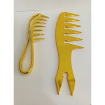 Smp Wax Tarağı 2'li Gold Set Saç Şekillendirici Tarak Berber Salon Tarakları 0