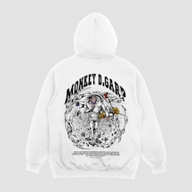 Unisex Beyaz Garp Baskılı Hoodie Oversize Kapşonlu Sweatshirt Beyaz