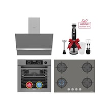 Simfer 0+10 Fonksiyon Steam Master 8246 Fırın + 3656 Ocak + 8740 Davlumbaz Buharlı Gri 3'lü Ankastre Set