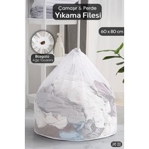 1 Adet Perde Ve Çamaşır Yıkama Filesi - Büyük Boy İpli Yıkama Filesi 60x80 Cm Beyaz