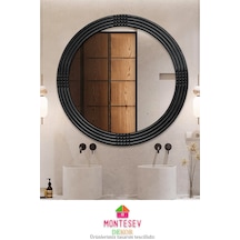 Safir Ahşap Siyah Yuvarlak Ayna Işlemeli Duvar Banyo Aynası 69 Cm
