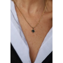 Yenigün Kuyumculuk 14 Ayar Altın Siyah Taşlı Yonca Kolye Ucu Küçük Klu21976