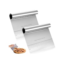 Aee 2 Adet Büyük Boy Hamur Kesici &amp Kazıyıcı Seti Cm/inç Ölçekli Metal Hamur Spatulası Pizza, Pas