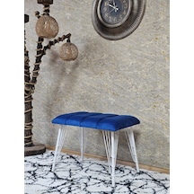 Zafir Metal Beyaz Tel Ayaklı 60 Cm Puf Bench - Puf - Bench - Oturak - Mutfak Oturağı - Antre Oturağı Mavi