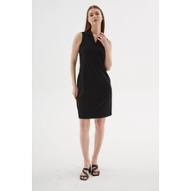 Fashion Friends Polo V Yaka Kolsuz Siyah Kadın Elbise 26y0600k1