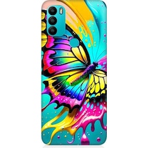 General Mobile Gm 21 Plus Uyumlu Renkli Boya Ve Kelebek Desenli Silikon Kılıf