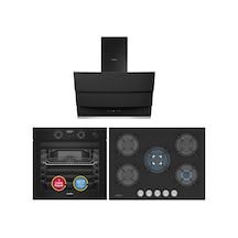 Simfer 8244 - 3750 - 8738 0+10 Fonksiyon Steam Master Siyah 3'lü Ankastre Set