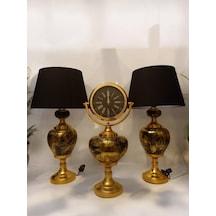 2'li Abajurlu Saatli Set Dekoratif Analog Saat - Gold Gold